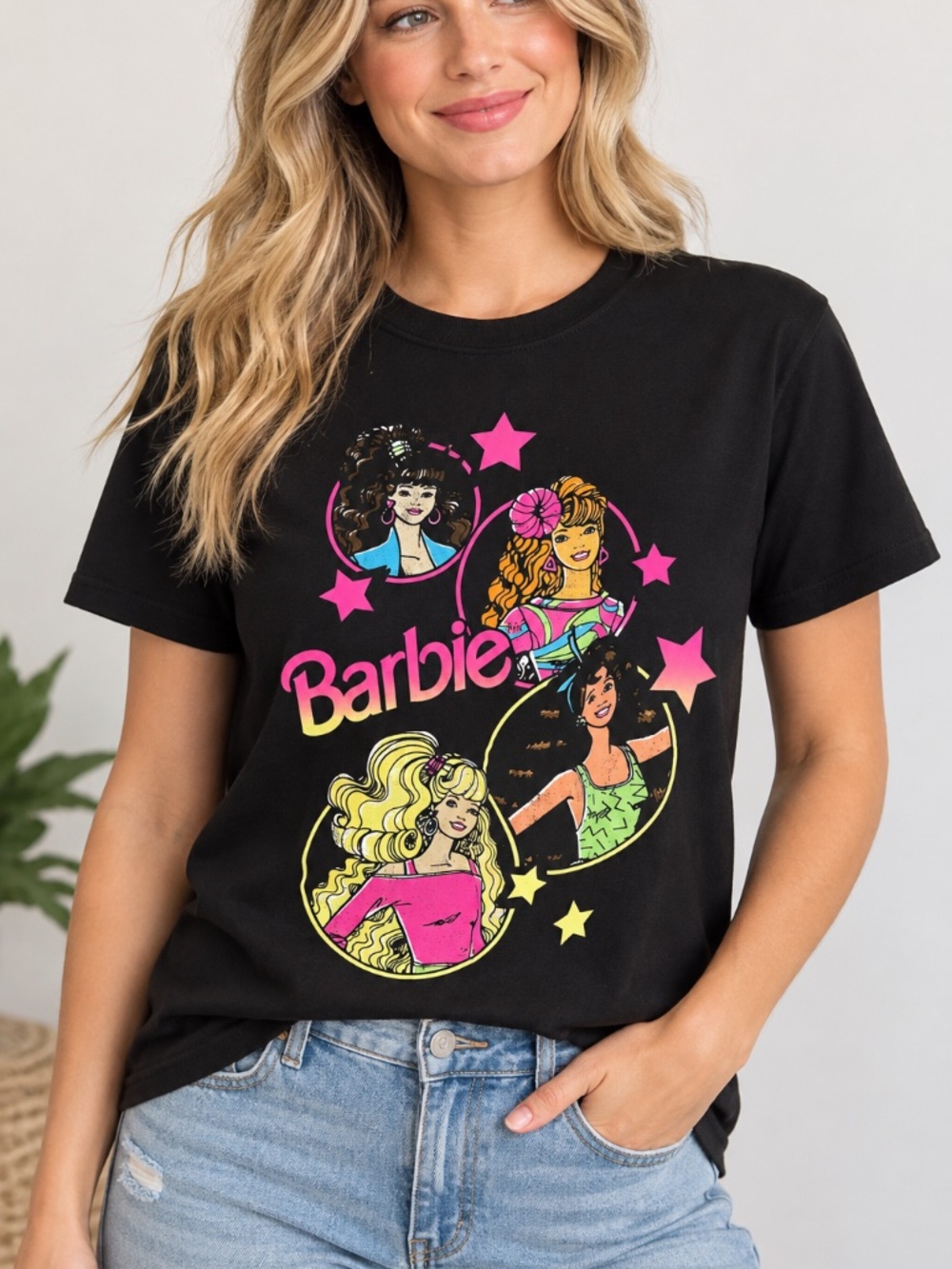 Barbie Women M Black Graphic T Shirt Retro 80s 90s Dolls Neon Y2K Mattel Tee